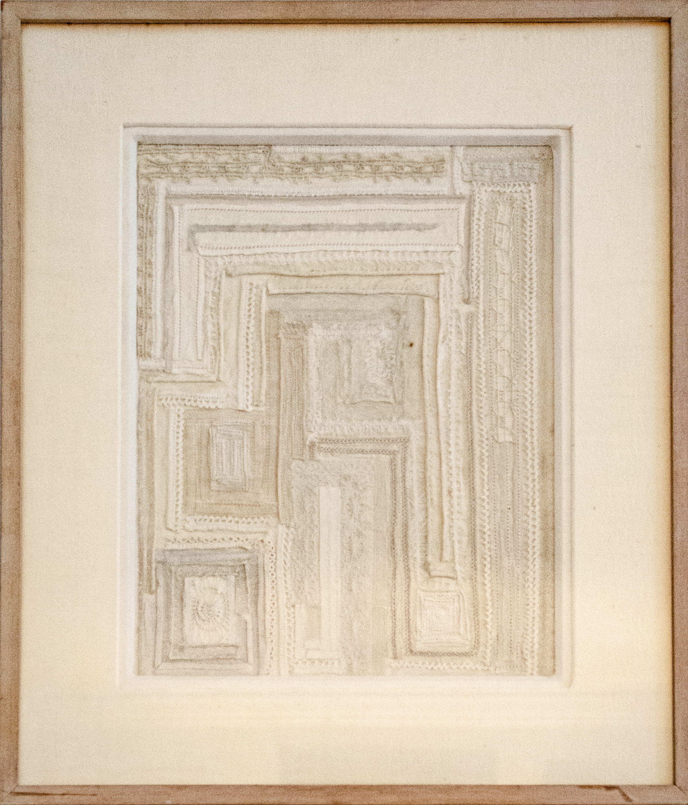 Alt text: Cloth collage resembling a labyrinth