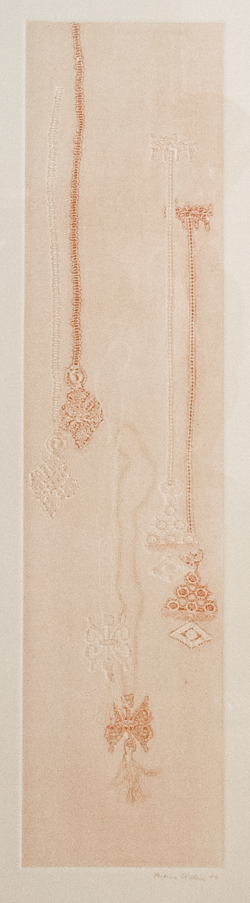 Alt text: monoprint of different pendants