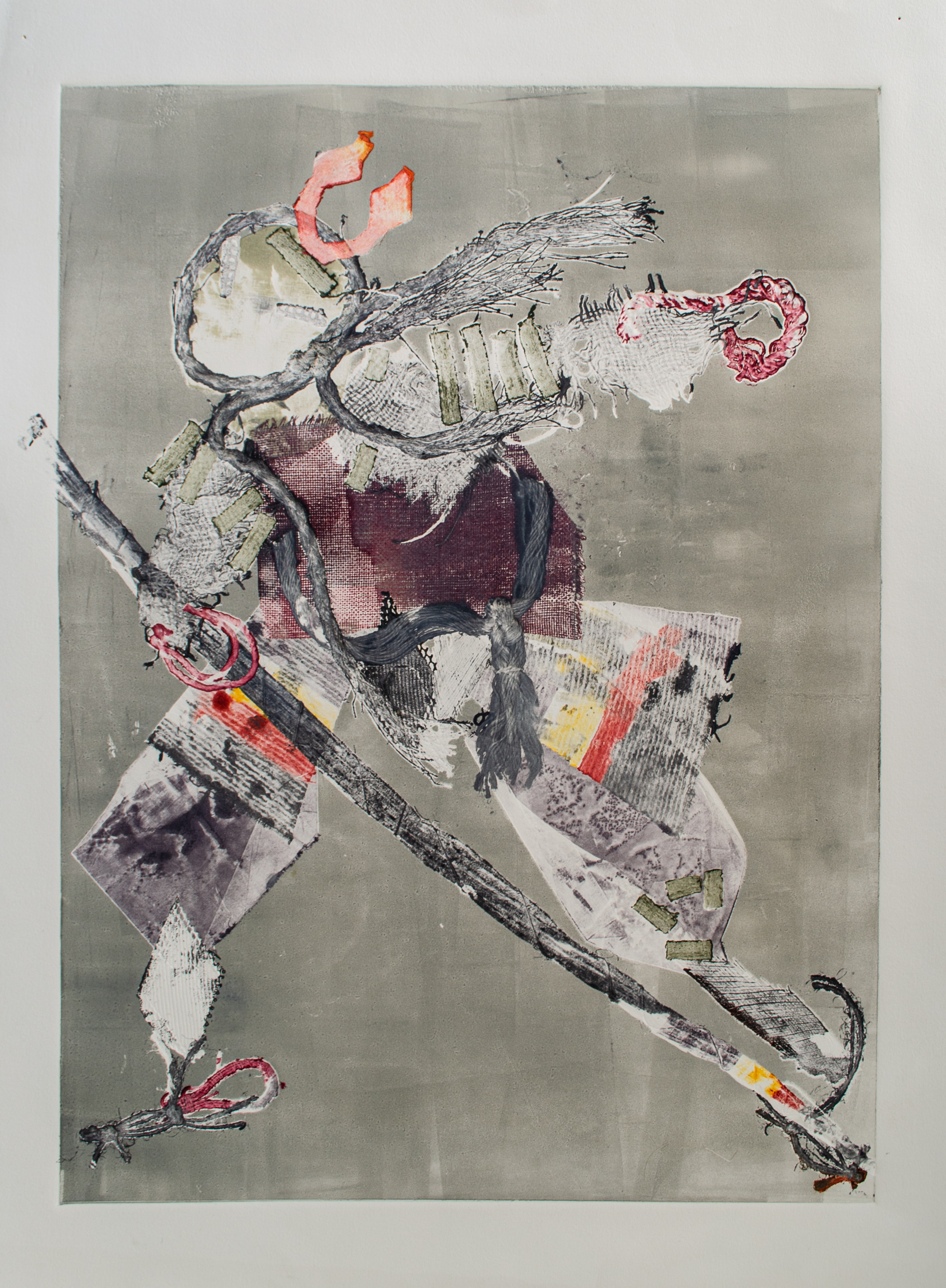 Alt text: Monoprint of a samurai