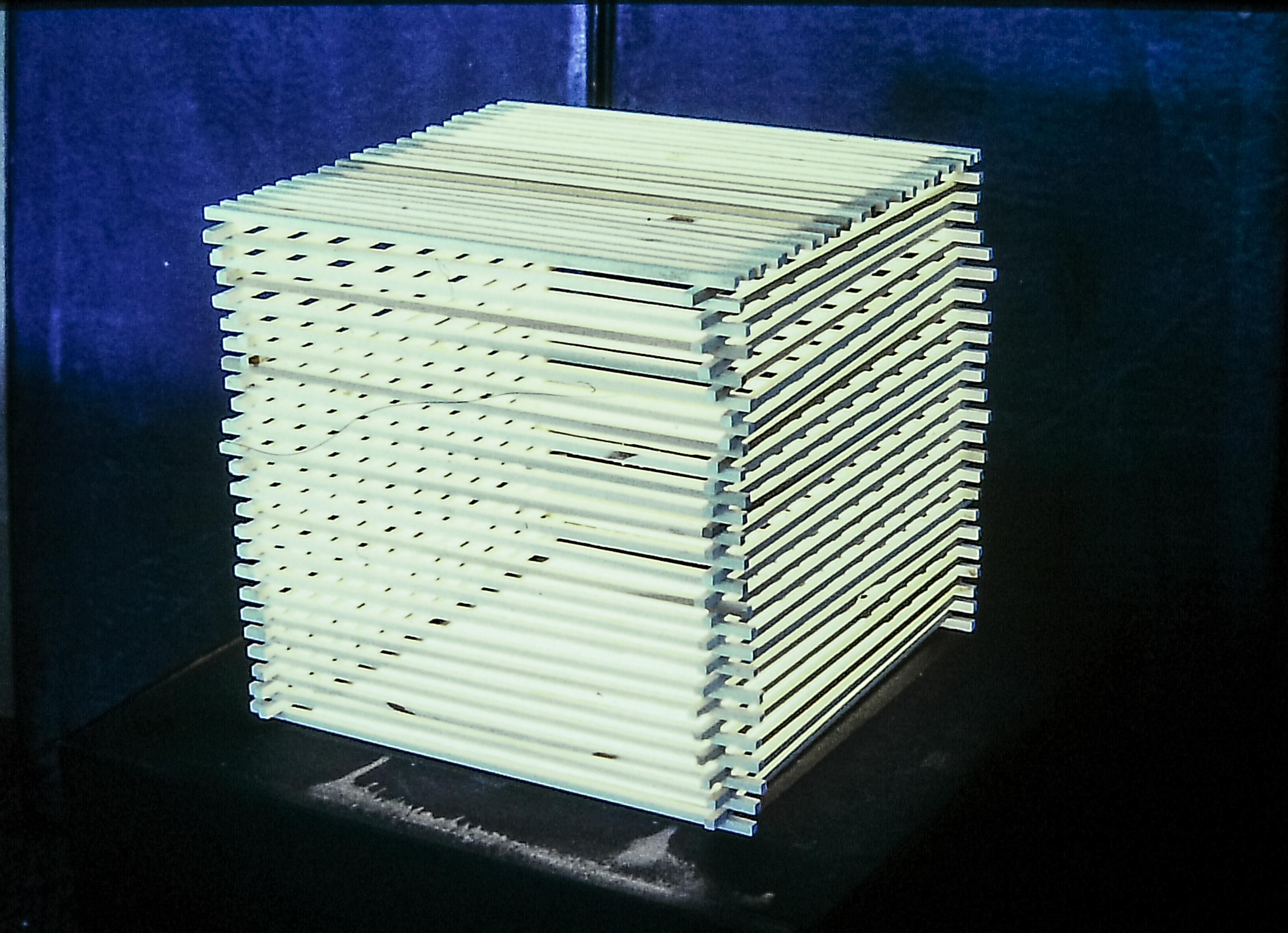 Alt text: light box construction of interlocking wooden slats