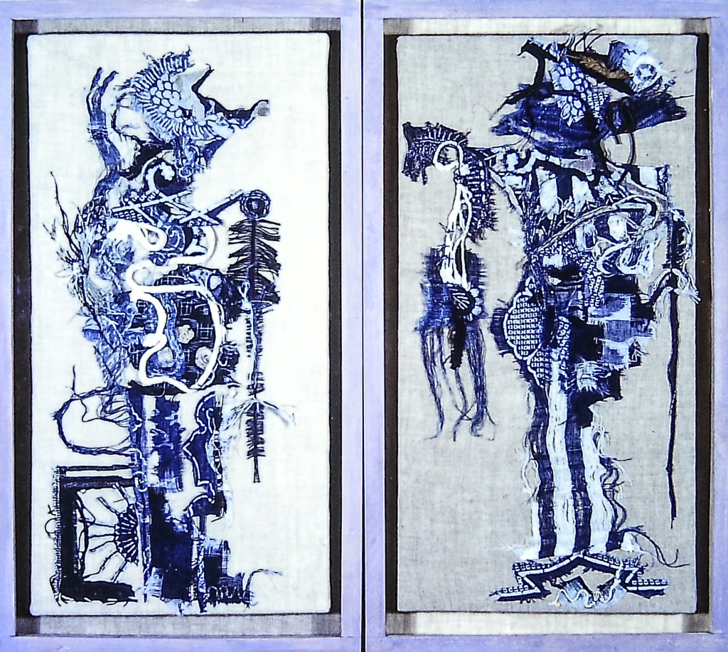 Alt text: Abstract collage with antique Japanese cloth