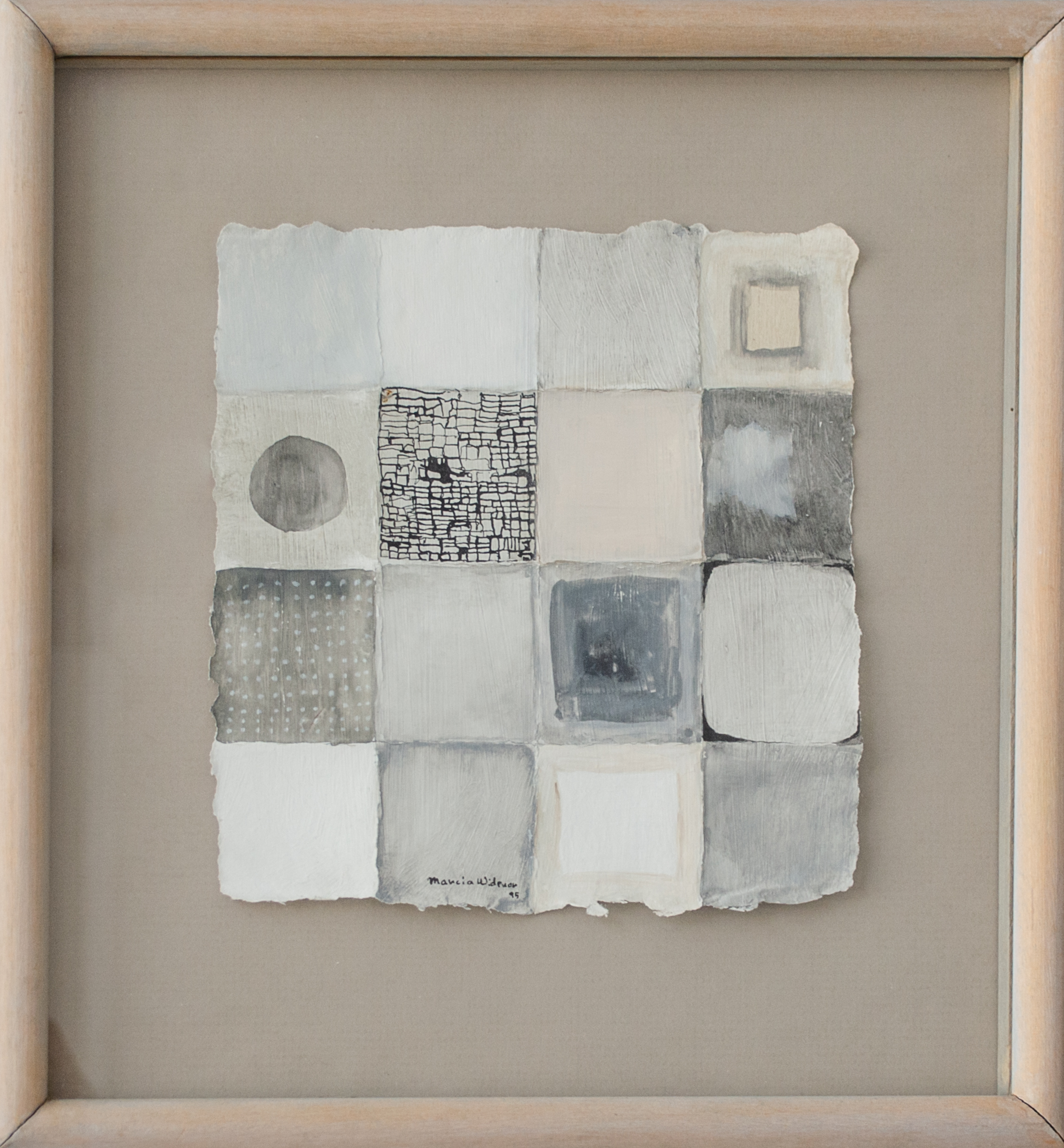 Alt text: Mixed media abstraction on handmade paper